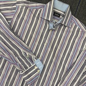 Neiman Marcus Mens Striped Paisley Dress Shirt Long Sleeve Button Down‎